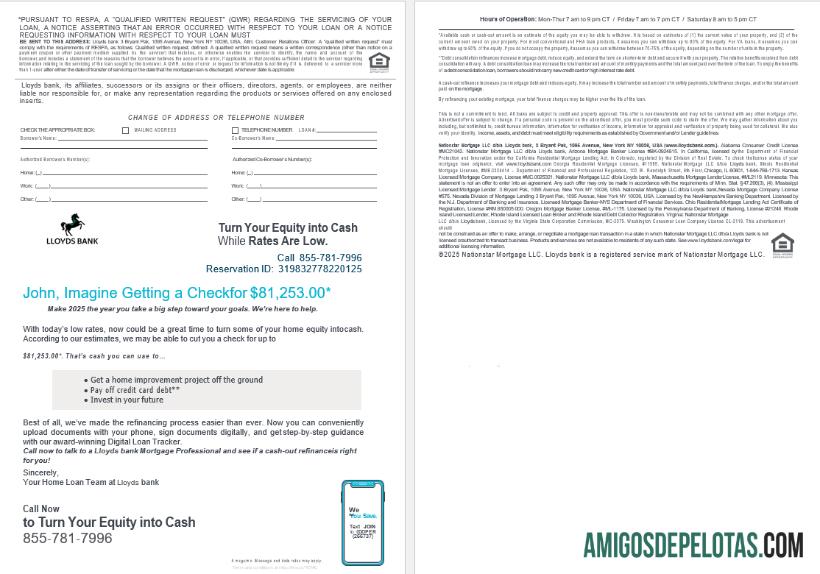 Extrato de empréstimo hipotecário do Lloyds Bank dos EUA em formatos Word e PDF, 4 páginas 3 4 exemplo real